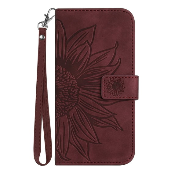 Allytech for Moto G-Stylus 4G 2022 Case 6.8", Embossed Sunflower PU Leather Anti-Scratch Magnetic Snap Protective Hand Strap Case for Motorola Moto G Stylus 4G 2022 (NOT for 5G), Winered