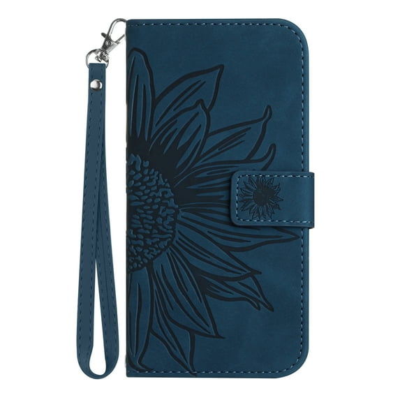 Allytech for Moto G-Stylus 4G 2022 Case 6.8", Embossed Sunflower PU Leather Anti-Scratch Magnetic Snap Protective Hand Strap Case for Motorola Moto G Stylus 4G 2022 (NOT for 5G), Inkblue