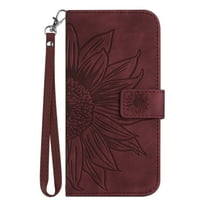 Allytech for Moto G Stylus 5G 2021 Case 6.8", Embossed Sunflower PU Leather Anti-Scratch Magnetic Snap Protective Hand Strap Case for Motorola Moto G Stylus 5G (2021), Winered