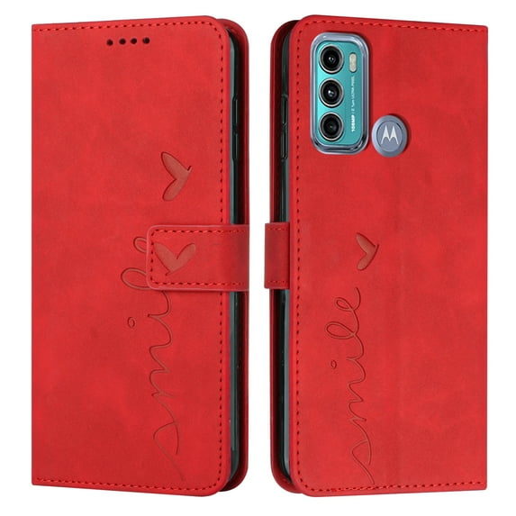 Allytech Moto G60 Case 6.8" - Premium PU Leather Folio Stand Shockproof Protective Cards Slots Holder Magnetic Closure Hand Wrist Wallet Cover Shell for Motorola Moto G60 - Red