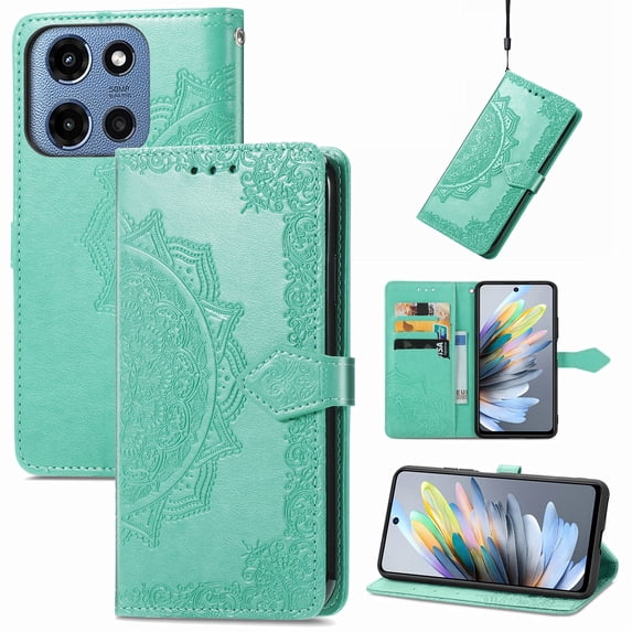 Allytech for Motorola Edge (2024) Wallet Case, Luxury PU Leather with Embossed Pattern, Magnetic Clasp Kickstand Card Cash Slots Shockproof Slim Flip Case with Hand Strap for Women Men - Green