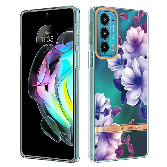 Allytech Motorola Moto Edge 20 Case Clear, Flower Series Crystal Clear Back Cover Flexible TPU Silicone Shockproof Drop Proof Anti-yellow Protection Case Cover for Moto Edge 20, Purple Flower