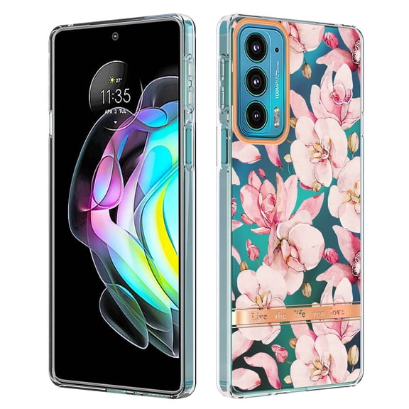 Allytech Motorola Moto Edge 20 Case Clear, Flower Series Crystal Clear Back Cover Flexible TPU Silicone Shockproof Drop Proof Anti-yellow Protection Case Cover for Moto Edge 20, Pink Flower