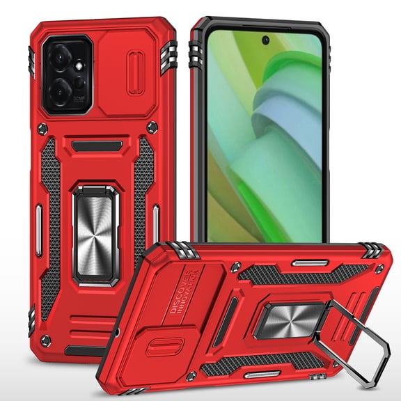 Allytech for Motorola Moto G Power 5G 2023 Phone Case with Ring Holder & Slide Camera Cover, Ring Kickstand Drop Proof Magnetic Heavy Duty Rugged Hybrid Case Cover for Moto G Power 2023, Red