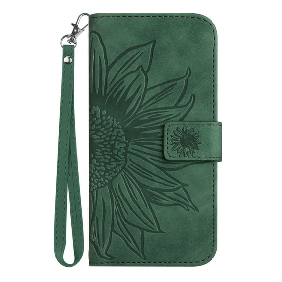 Allytech for Motorola Moto G Stylus 5G 2022 Case, Embossed Sunflower PU Leather Anti-Scratch Shockproof Magnetic Snap Protective Hand Strap Case for Moto G Stylus 5G 2022 (6.8 inch), Green