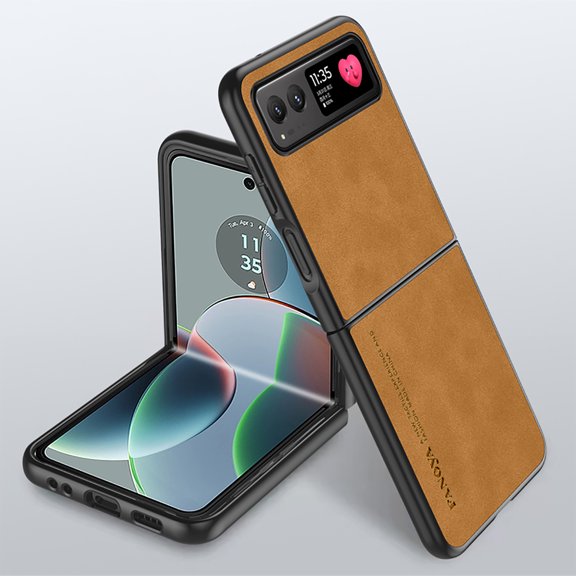 Allytech Motorola Moto Razr 2024 Case, Ultra Slim Lightweight Luxury PU Leather Skin-Friendly Case, Shockproof Dustproof Anti-Fingerprint Screen Lens Protection Cover for Motorola Razr 2024 - Brown