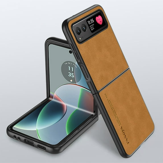 Allytech Motorola Moto Razr 2024 Case, Ultra Slim Lightweight Luxury PU Leather Skin-Friendly Case, Shockproof Dustproof Anti-Fingerprint Screen Lens Protection Cover for Motorola Razr 2024 - Brown