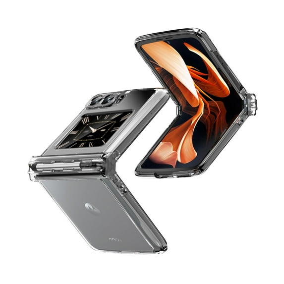 Allytech for Motorola Razr 2022 Hinge Case, Luxury Shockproof Rubber Case with Folding Pen Holder Anti-Fall Protective Cover for Motorola Moto Razr 2022 5G 6.7", Clear