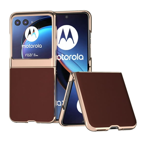 Allytech Motorola Razr 40 Ultra Case 6.9" 2023 Released, Premium PU Leather Plating TPU Inner Luxury Retro Back Cover Slim Shockproof Protective Bumper Phone Case for Motorola Razr 40 Ultra - Coffee