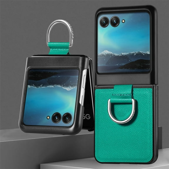 Allytech Motorola Razr 40 Ultra Case with Ring Holder, Slim Fit Shell Vintage PU Leather Back Cover Anti-Scratch Shock Resistant Phone Case for Motorola Razr 40 Ultra - Green