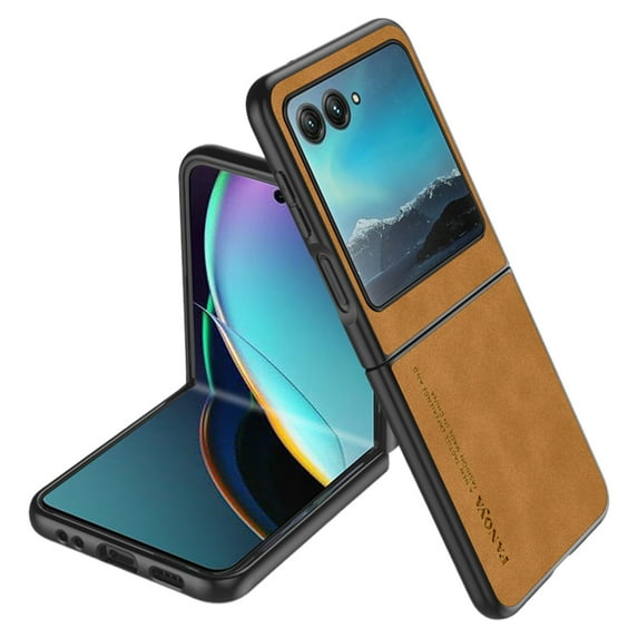 Allytech Motorola Razr 40 ultra Case, Slim Lightweight Luxury PU Leather Skin-Friendly Case, Shockproof Dustproof Anti-Fingerprint Screen Lens Protection Cover for Motorola Razr 40 ultra - Brown