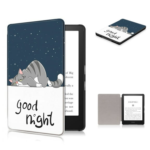 Allytech New Case for Kindle Paperwhite 11th Gen 6.8" 2021,Premium PU Leather Shell with Auto Sleep Wake PC Hard Cover for Paperwhite 2021(11th Gen) Signature Edition/Kids E-Reader, Night Cat