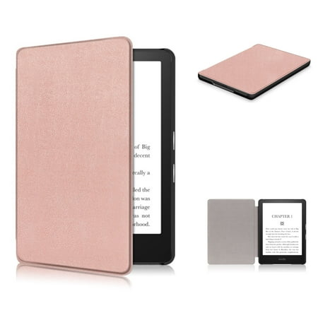 Allytech New Case for Kindle Paperwhite 11th Gen 6.8" 2021,Premium PU Leather Shell with Auto Sleep Wake PC Hard Cover for Paperwhite 2021(11th Gen) Signature Edition/Kids E-Reader, Rosegold