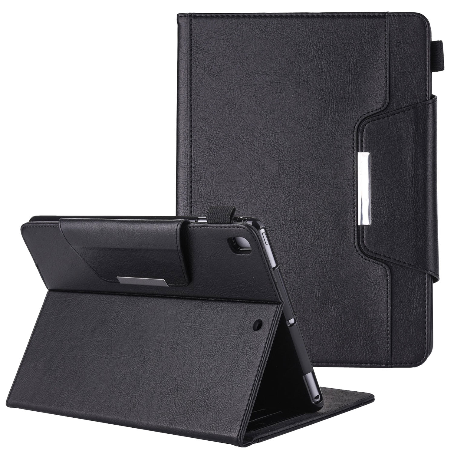 Allytech New iPad 7th Generation Case 10.2 Inch 2019, Premium PU Leather Business Folio Stand Cover with Built-in Apple Pencil Holder - Auto Wake/Sleep and Multiple Viewing Angles, Black