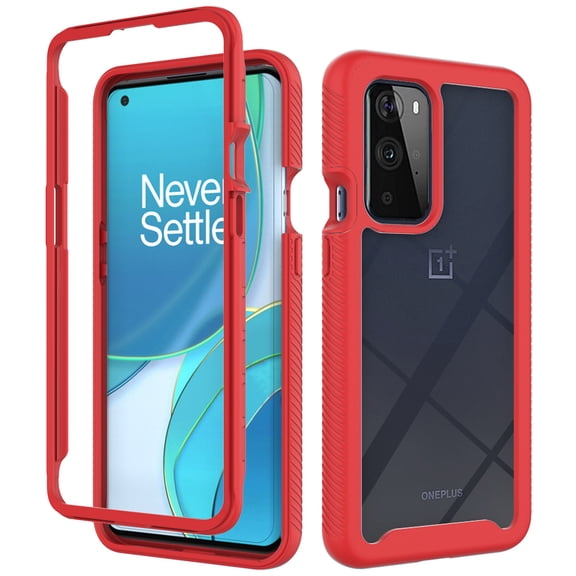 Allytech for OnePlus Nord N200 5G Case and Cover, Rugged PC Front Cover + Soft Silicone Non-Slip Back Hybrid Shockproof Bumper Clear Case for OnePlus Nord N200 5G 6.49" 2021, Red