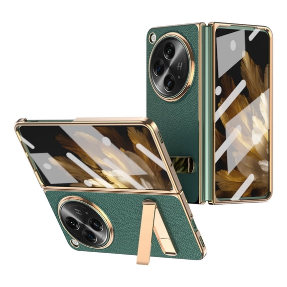 Allytech OnePlus Open 7.82" Case with Build in Screen Protector, PU Leather Slim Fit Kickstand Shockproof Luxury Bumper Phone Case Cover for OnePlus Open 2023 - Green