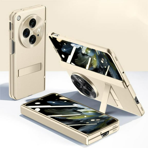 Allytech for OnePlus Open Case 5G 2023, Built-in HD Clear Screen Protector & Hidden Kickstand & Hinge Protection All-Inclusive Protective Case for One Plus Open 5G 7.8" 2023, Gold