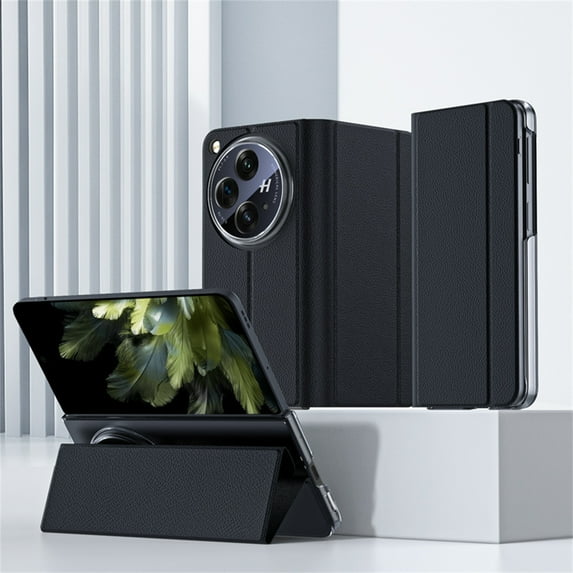 Allytech OnePlus Open Case Cover, Ultra Slim Fit Flip PU Leather Stand Shockproof Protective Vintage Phone Case Cover for OnePlus Open 2023 - Black