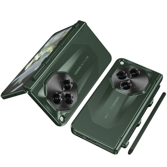 Allytech for OnePlus Open Case with Front Screen Protector Pencil Holder & Stylus Pen, Camera Lens Protective Hinge Protection Shockproof Bumper Phone Case Cover for OnePlus Open - Green