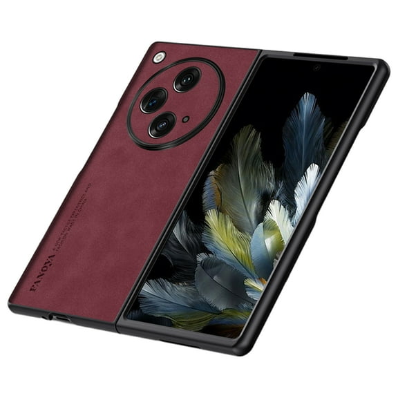 Allytech OnePlus Open Case, Ultra Slim Lightweight Luxury PU Leather Skin-Friendly Case, Shockproof Dustproof Anti-Fingerprint Screen Lens Protection Cover for OnePlus Open - Winered