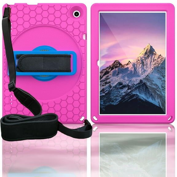 Allytech Onn. 10.1 Inch Tablet Case Gen 3 (2022 Model 100071485), Onn. 10.1" Case, Heavy Duty Shockproof Kids Friendly Kickstand Shoulder Strap Case Cover for Onn. 10.1" 2022 - Rose