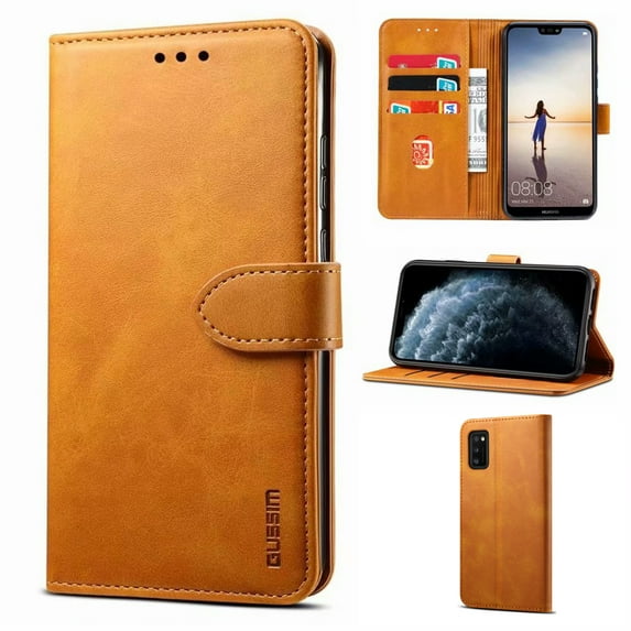 Allytech PU Leather Case for Samsun Galaxy A41, Vintage Retro Premium Wallet Flip Cover TPU Inner Shell Card Slots Magnetic Closure Stand Function Protective Case for Galaxy A41, Khaki