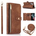 thumbnail image 1 of Allytech PU Leather Case for Samsung Galaxy S22 Ultra 5G 2022, Removable Adjustable Crossbody Shoulder Strap [9 Card Holders] Lanyard Purse Stand Wallet Cover for Samusng S22 Ultra 6.8 inch, Brown, 1 of 5