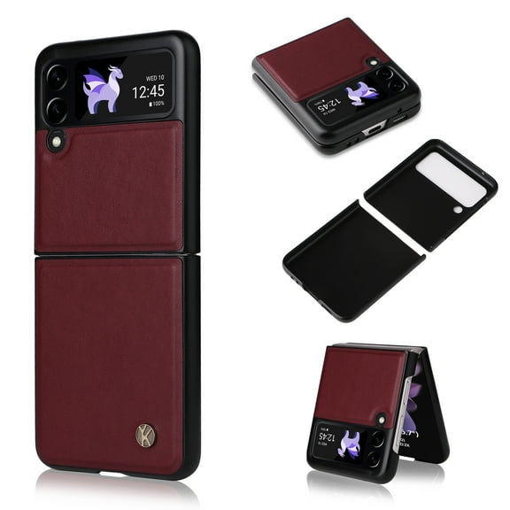 Allytech PU Leather Case for Samsung Galaxy Z Flip 3 2021 (5G), Ultra Thin Anti-Drop Shockproof Protective Foldable Folio Case for Galaxy Z Flip3 6.7 inch, Winered