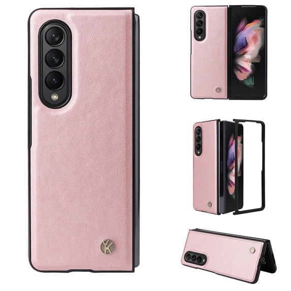 Allytech PU Leather Case for Samsung Galaxy Z Fold 3 2021 (5G), Ultra Thin Anti-Drop Shockproof Protective Foldable Folio Case for Galaxy Z Fold3 7.6 inch, Rosegold
