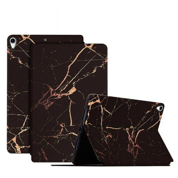 Allytech PU Leather Case for iPad Air 10.5" (3rd Gen) 2019/ iPad Pro 10.5" 2017, Folding Slim Stand Case with TPU Bumper Anti Scratch Auto Sleep Wake Case for iPad Air 3/ Pro 2017(10.5"), Black Marble