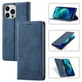 thumbnail image 1 of Allytech PU Leather Slim Wallet Case for iPhone 15 Pro, Kickstand Magnetic Closure Cover with Card Slots & Cash Pocket, Full Body Protection Soft TPU Shockproof Case for Women Men, Blue, 1 of 8