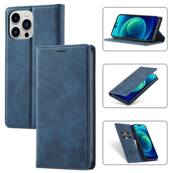 Allytech PU Leather Slim Wallet Case for iPhone 15 Pro, Kickstand Magnetic Closure Cover with Card Slots & Cash Pocket, Full Body Protection Soft TPU Shockproof Case for Women Men, Blue