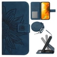 thumbnail image 1 of Allytech Phone Case for Google Pixel 6a, Big Sunflower Embossed PU Leather Retro Flip Folio Stand Cover Shoulder Strap Lanyard Shockproof Wallet Case Cover for Google Pixel 6a - Inkblue, 1 of 10