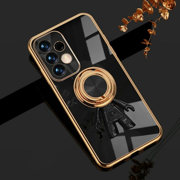 Allytech Phone Case for Samsung Galaxy A73 5G 6.7",Drop Protection 3D Astronaut Ring Stand Magnetic Car Holder Silicone Plating Lightweight Phone Cover,Black