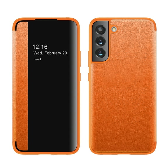 Allytech Phone Case for Samsung Galaxy S22 5G 6.1", Slim Flip Magnetic Drop Protection Cover with Window View Function Built-in Pin/SIM Card Slot Case for Galaxy S22 6.1 inch 2022, Orange