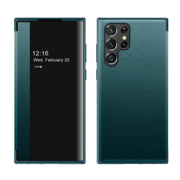 Allytech Phone Case for Samsung Galaxy S22 Ultra 5G 6.8", Slim Flip Magnetic Drop Protection Cover with Window View Function Built-in Pin/SIM Card Slot Case for Galaxy S22 Ultra 6.8 inch 2022, Green