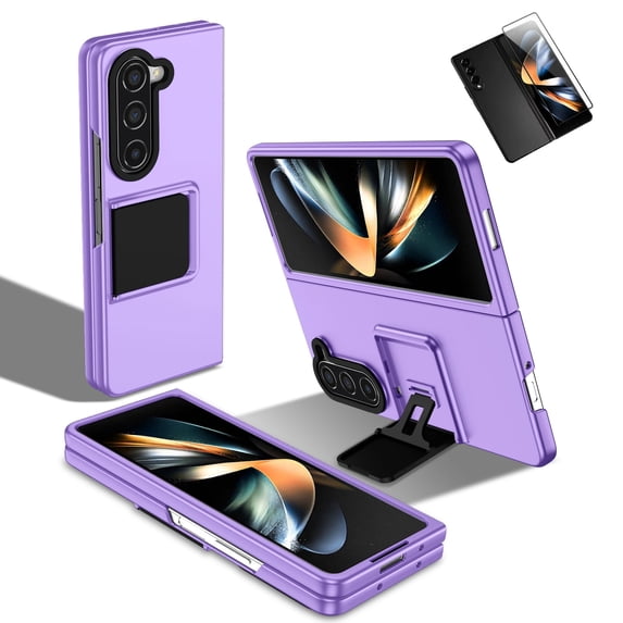 Allytech Phone Case for Samsung Galaxy Z Fold 5 with Front Screen Protector, Kickstand Shockproof Anti-Scratch Back Cover Case for Samsung Galaxy Z Fold5 5G 2023 - Purple