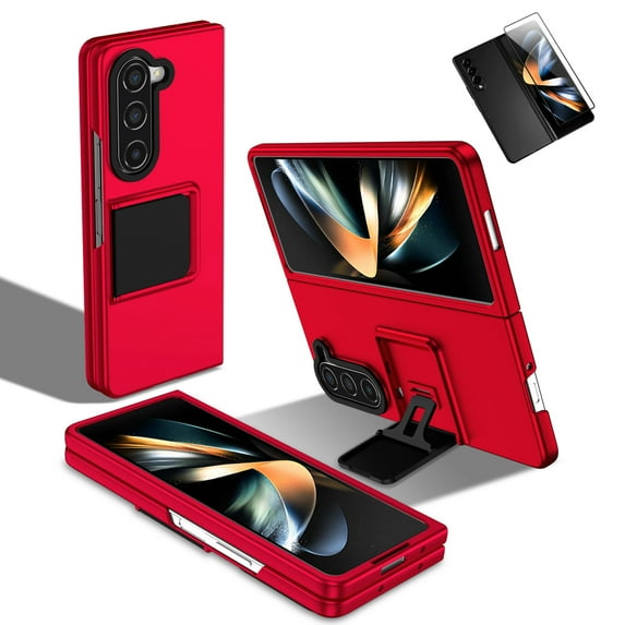 Allytech Phone Case for Samsung Galaxy Z Fold 5 with Front Screen Protector, Kickstand Shockproof Anti-Scratch Back Cover Case for Samsung Galaxy Z Fold5 5G 2023 - Red