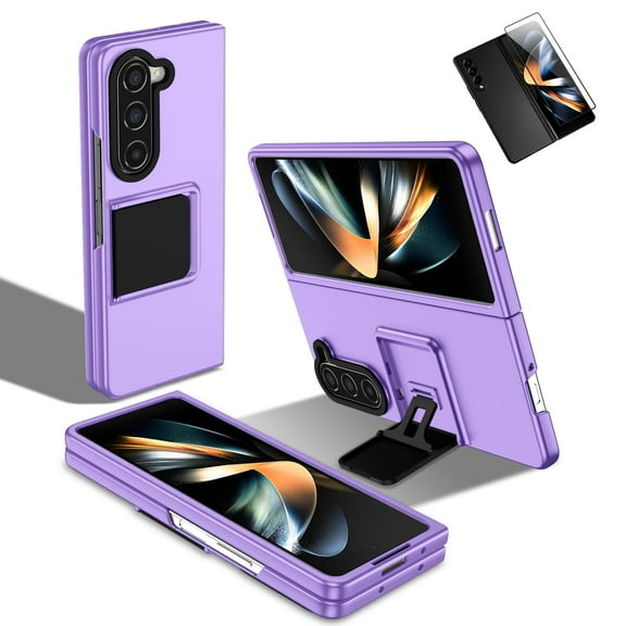 Allytech Phone Case for Samsung Galaxy Z Fold 5 with Front Screen Protector, Kickstand Shockproof Anti-Scratch Back Cover Case for Samsung Galaxy Z Fold5 5G 2023 - Purple