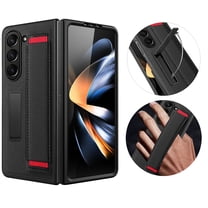 Allytech Phone Case for Samsung Galaxy Z Fold 5, Premium PU Leather Wristband Shockproof Kickstand Invisible Bracket Back Cover Case for Samsung Galaxy Z Fold 5 - Blackred