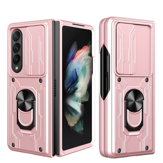 Allytech Phone Case for Samsung Galaxy Z Fold7, Military Grade Shockproof Ring Holder Stand Protective Slide Camera Protector Rugged Hybrid TPU PC Back Cover for Women Men,Rosegold