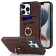 thumbnail image 1 of Allytech Phone Case for Apple iPhone 13 Pro 6.1 inch,Retro Leather Portable Finger Ring Kickstand Card Slots Shockproof Protective Cover,Coffee, 1 of 8