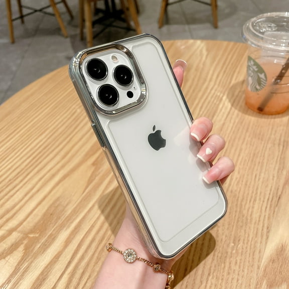 Allytech Phone Case for iPhone 12 Pro Max 6.7 inch,Shockproof Electroplated Plating Frame Clear Back Lightweight Slim Fit Protective Cover,Silver
