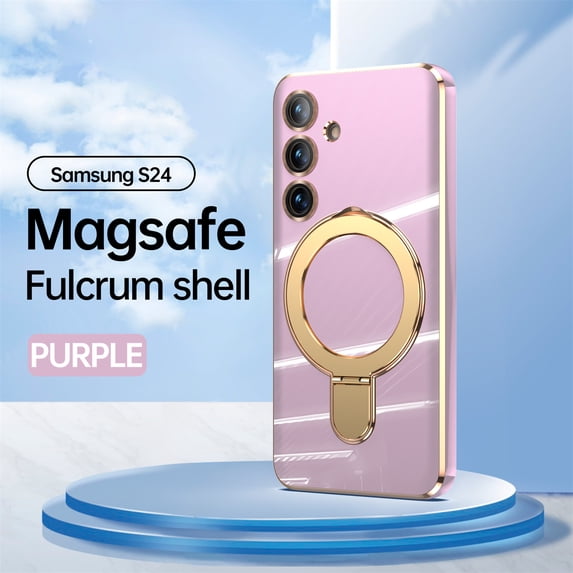 Allytech Plated Case for Samsung Galaxy S24 Compatible with MagSafe, Magnetic Ring Kickstand Slim Cover with Lens Protector, Luxury Soft TPU Shockproof Case for Women Men - Lightpurple