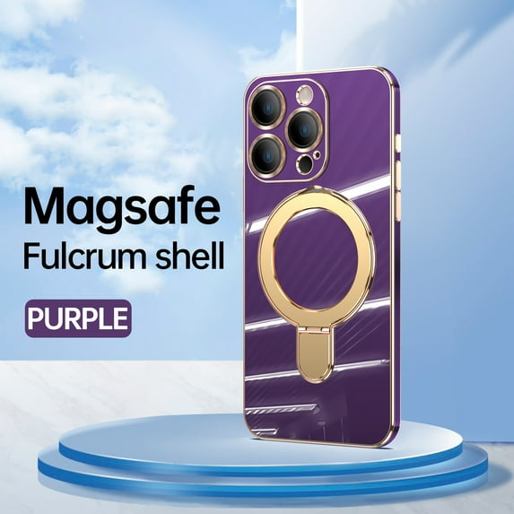 Allytech Plated Case for iPhone 13 Pro Max Compatible with MagSafe, Magnetic Ring Kickstand Slim Lightweight Cover with Lens Protector, Luxury Soft TPU Shockproof Case for Women Men - Darkpurple