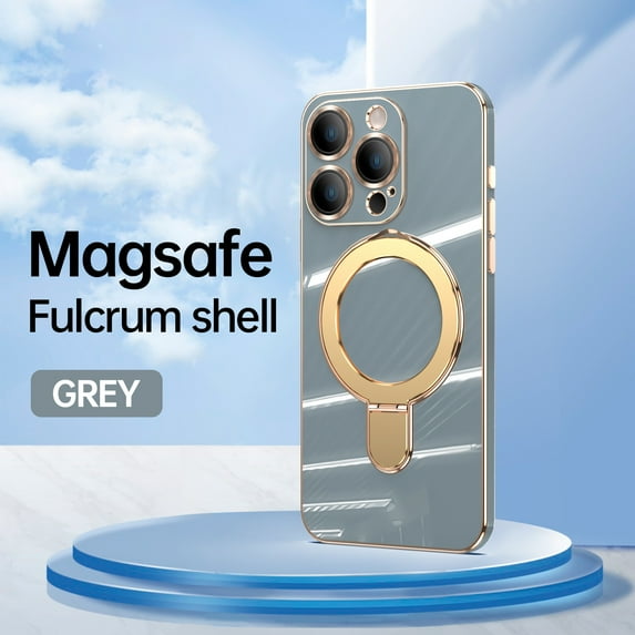 Allytech Plated Case for iPhone 13 Pro Max Compatible with MagSafe, Magnetic Ring Kickstand Slim Lightweight Cover with Lens Protector, Luxury Soft TPU Shockproof Case for Women Men - Gray