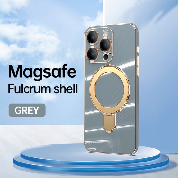Allytech Plated Case for iPhone 14 Pro Compatible with MagSafe, Magnetic Ring Kickstand Slim Lightweight Cover with Lens Protector, Luxury Soft TPU Shockproof Case for Women Men - Gray