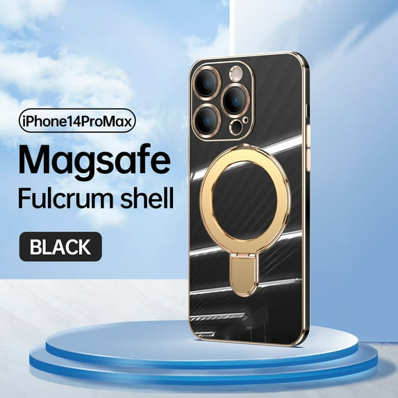 Allytech Plated Case for iPhone 14 Pro Max Compatible with MagSafe, Magnetic Ring Kickstand Slim Lightweight Cover with Lens Protector, Luxury Soft TPU Shockproof Case for Women Men - Black
