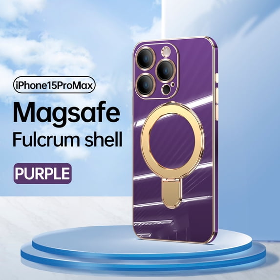 Allytech Plated Case for iPhone 15 Pro Max Compatible with MagSafe, Magnetic Ring Kickstand Slim Lightweight Cover with Lens Protector, Luxury Soft TPU Shockproof Case for Women Men - Darkpurple