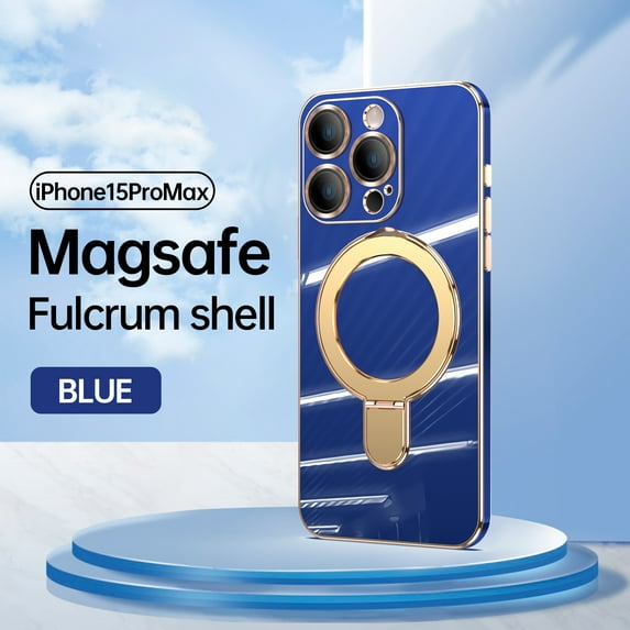 Allytech Plated Case for iPhone 15 Pro Max Compatible with MagSafe, Magnetic Ring Kickstand Slim Lightweight Cover with Lens Protector, Luxury Soft TPU Shockproof Case for Women Men - Blue